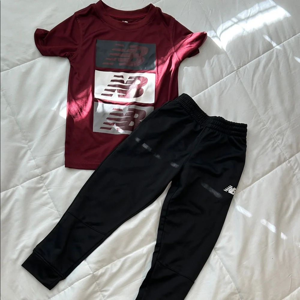 New Balance Burgundy Tee and Black Joggers Set